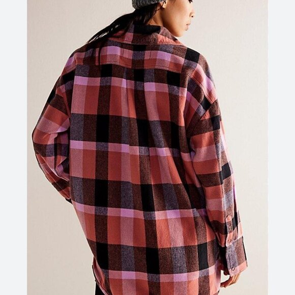Free People Multicolor Plaid Button Flannel Shirt NWOT - Picture 2 of 2